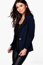 Boohoo Petite Honor Fitted Double Button Blazer Navy