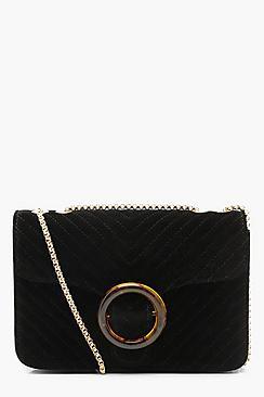 Boohoo Velvet Quilted Resin Ring Cross Body