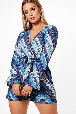 Boohoo Plus Natalia Printed Woven Playsuit