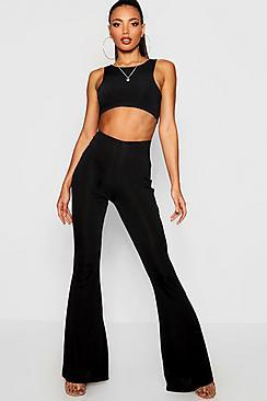 Boohoo Curved Hem Top + Kick Flare Trouser Co-ord