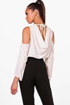Boohoo Cowl Back Cold Shoulder Blouse