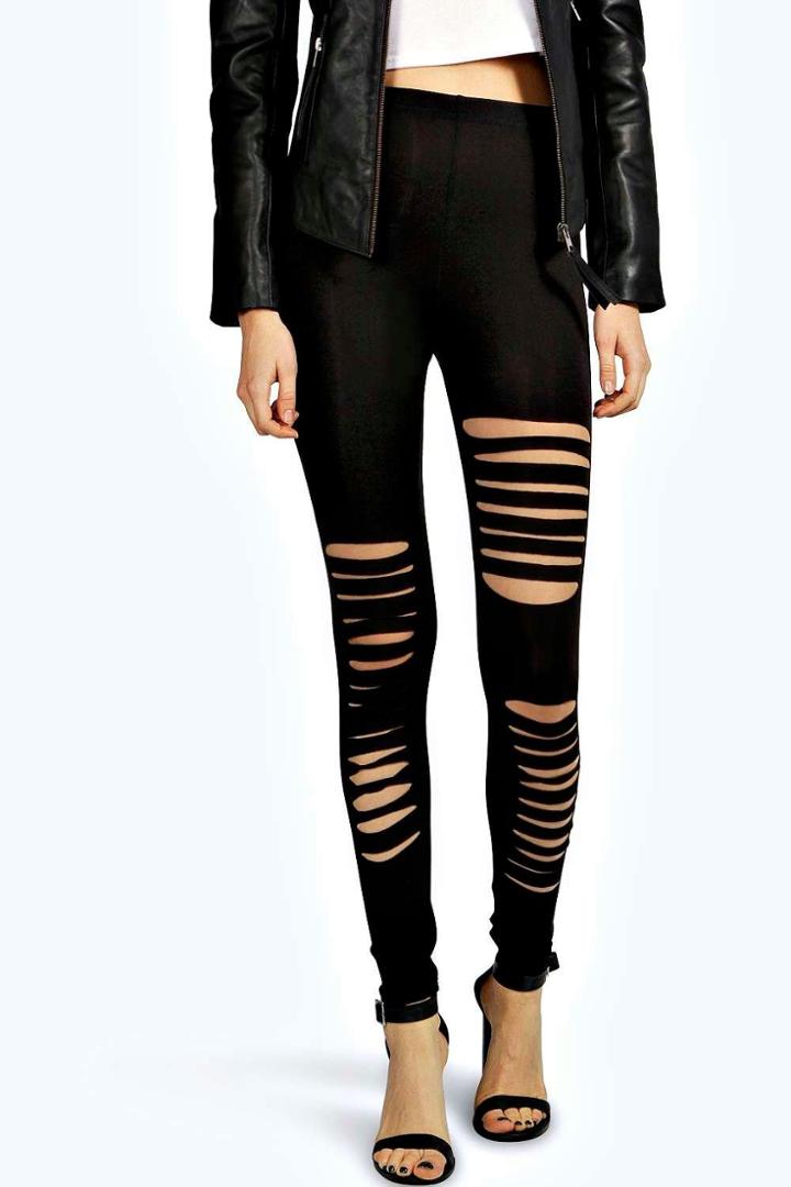 Boohoo Rosie Slit Jersey Leggings Black