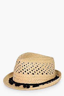 Boohoo Arabella Pom Pom Trim Trilby