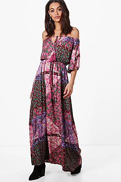Boohoo Evelyn Paisley Angel Sleeve Maxi Dress