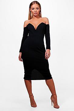 Boohoo Lara Sweetheart Off The Shoulder Midi Dress