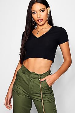 Boohoo V Front Rib Crop Top