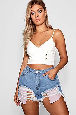 Boohoo Plus Daisy Exposed Stripe Pocket Denim Shorts