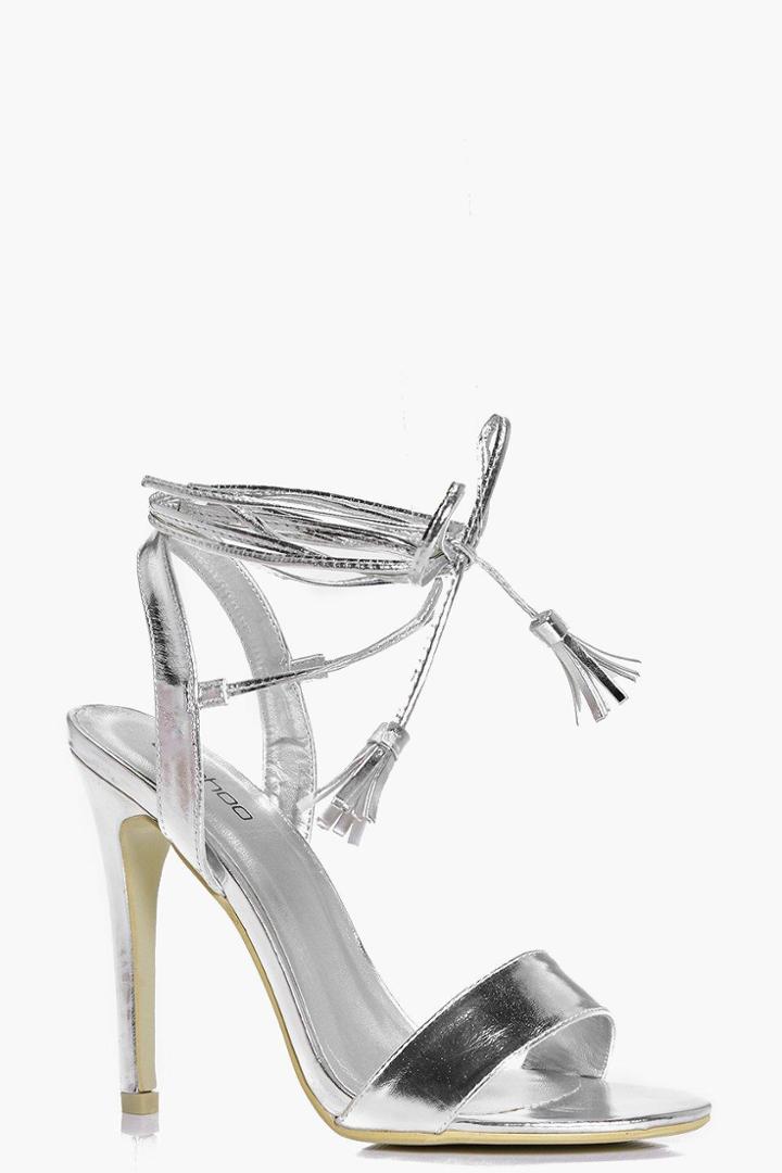 Boohoo Eliza Wrap Strap Two Part Sandal Silver