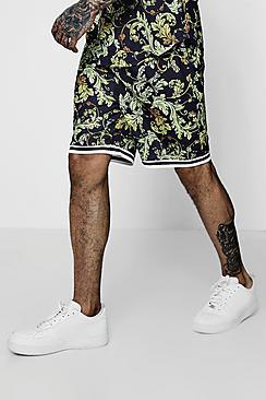 Boohoo Baroque Print Sports Rib Basketball Shorts Co-ord