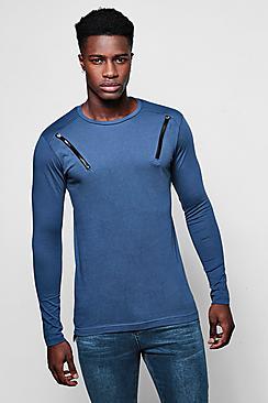 Boohoo Long Sleeve Double Zip T-shirt