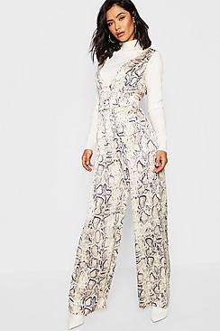 Boohoo Satin Snakeskin Tortoise Shell Buckle Jumpsuit