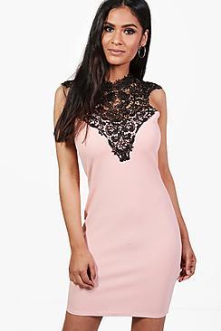 Boohoo Emma Lace Trim Midi Bodycon Dress