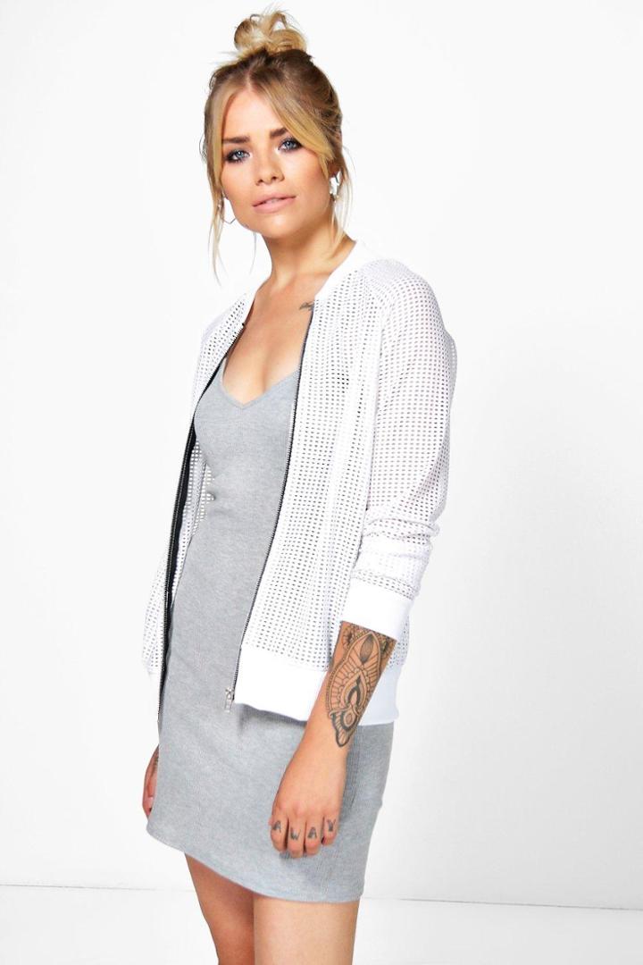 Boohoo Phoebe Airtex Bomber White
