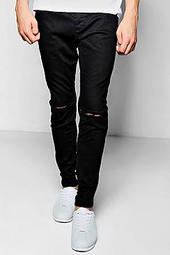 Boohoo Black Stretch Skinny Jeans With Ripped Knees