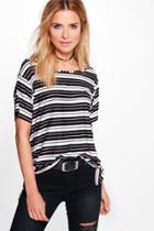 Boohoo Alyssa Mixed Stripe Slash Neck T-shirt Multi