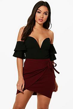 Boohoo Imogen Tie Wrap Front Mini Skirt
