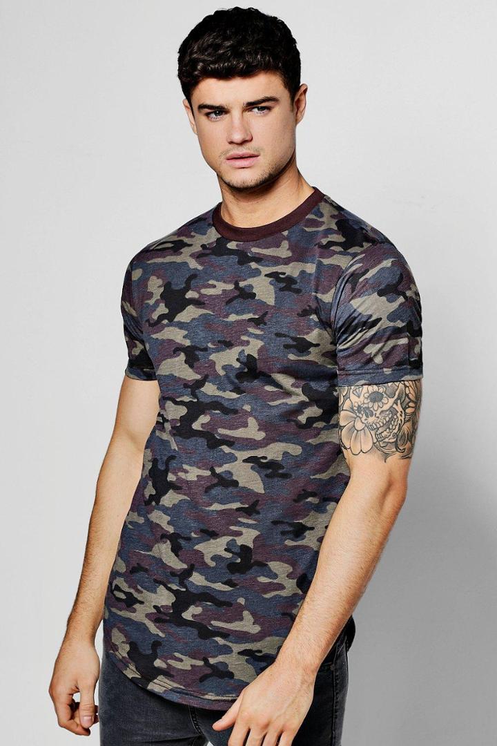 Boohoo Khaki Camo Longline Fishtail T-shirt Khaki