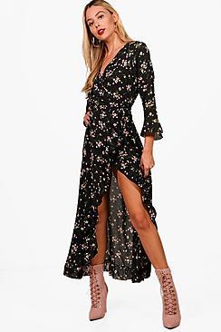 Boohoo Adele Floral Ruffle Wrap Dress