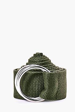 Boohoo Khaki Xl Canvas Ring Fasten Belt