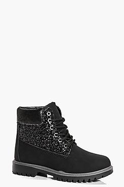 Boohoo Frankie Glitter Panel Hiker Boot