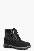 Boohoo Frankie Glitter Panel Hiker Boot