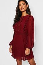 Boohoo Embroidered Dobby Chiffon Ruffle Detail Mini Dress
