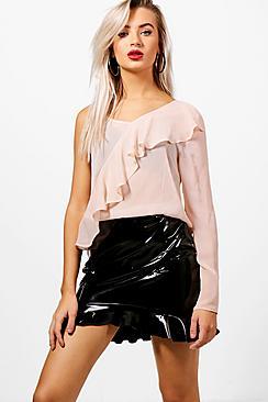 Boohoo Nethan One Shoulder Ruffle Woven Top