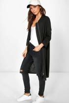 Boohoo Freya Longline Zip Bomber Black