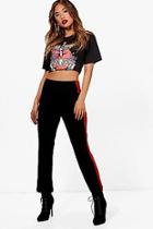 Boohoo Katia Crepe Stripe Side Cropped Flare Trousers