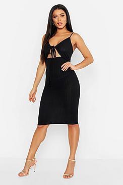 Boohoo Rib Tie Front Midi Dress