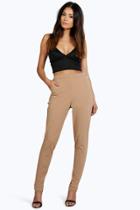 Boohoo Carmilla Scuba Skinny Pocket Trousers Camel