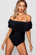 Boohoo Two Tier Ruffle Bardot Swimsuit
