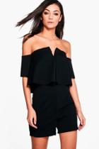 Boohoo Tall Kairi Frill Off The Shoulder Playsuit Black