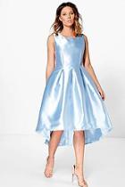 Boohoo Boutique Lia Sateen Dip Hem Skater Dress