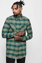 Boohoo Longline Long Sleeve Check Shirt With Patch