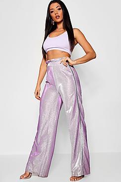 Boohoo Metallic Side Stripe Paperbag Wide Leg Trouser