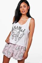 Boohoo Lottie Snug As A Pug Shorts & Vest