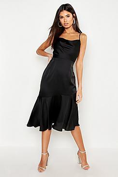 Boohoo Satin Ruffle Hem Midi Dress