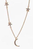 Boohoo Star And Moon Skinny Necklace