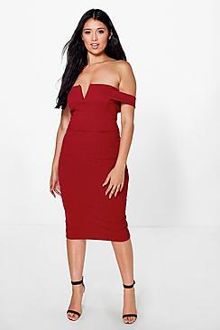 Boohoo Cara Bardot Midi Bodycon Dress