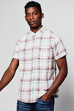 Boohoo Short Sleeve Acid Wash Check Shirt