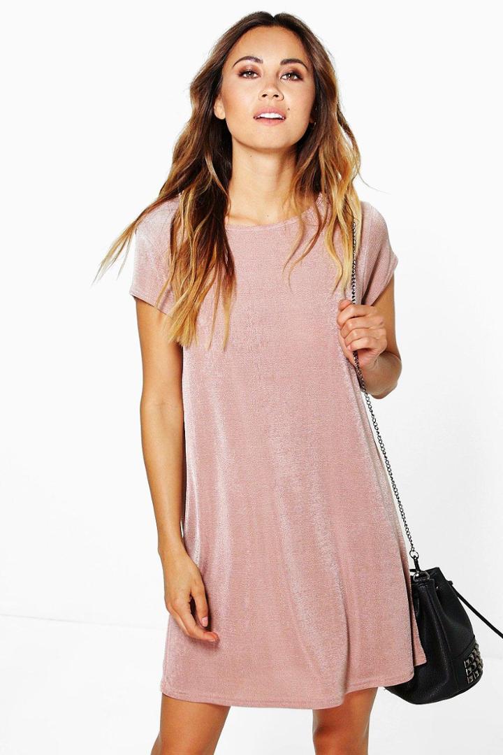 Boohoo Becky Premium Slinky Shift Dress Blush
