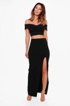 Boohoo Mia Off Shoulder Crop & Maxi Skirt Co-ord Set Black