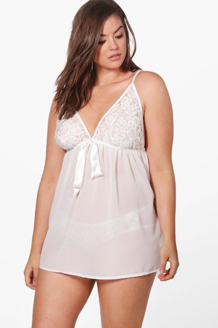 Boohoo Plus Georgie Lace And Chiffon Knicker Set White
