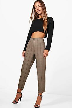 Boohoo Petite Rachel Checked Tapered Trouser