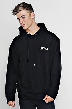 Boohoo Oversized Nyc Slogan Fleece Hoodie