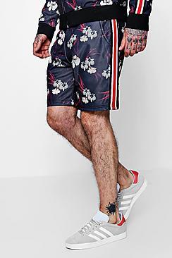 Boohoo Oriental Floral Sport Tape Shorts Co-ord