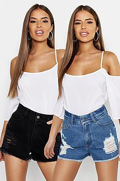 Boohoo Petite Twin Pack Denim Shorts