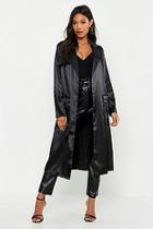 Boohoo Satin Utility Belted Trench Coat