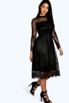 Boohoo Lucia Lace High Neck Midi Dress Black